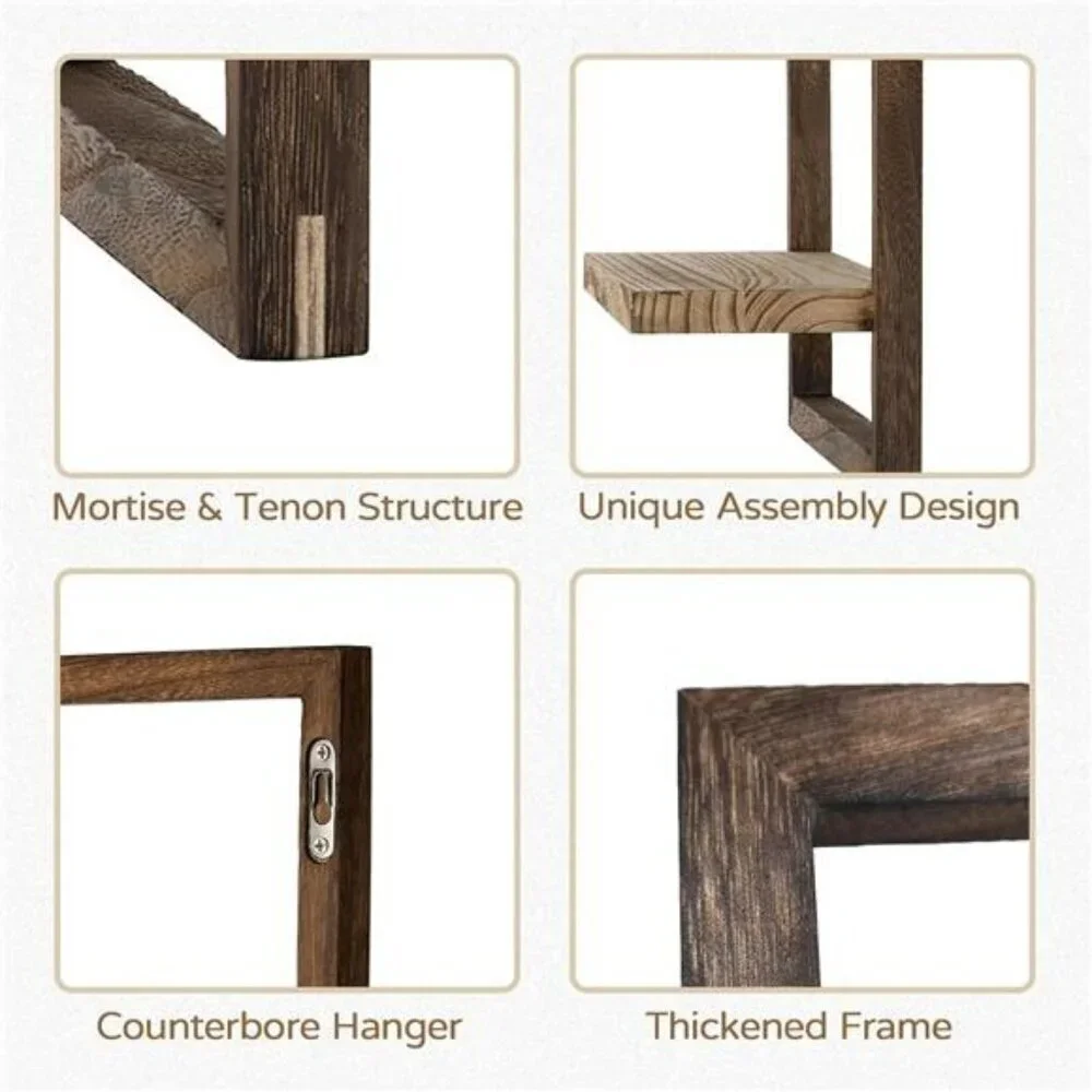 Rustic Wood Floating Wall Shelves Farmhouse Decor Storage Set for Bedroom